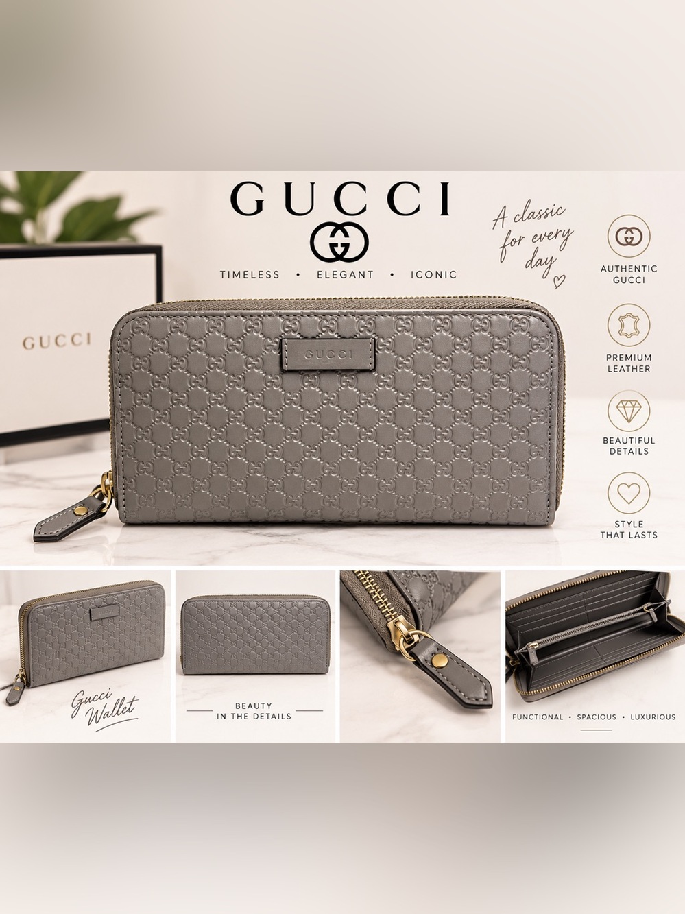 Gucci Gray Embossed Wallet